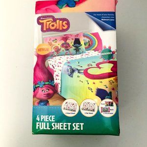 Trolls LOVE THE BEAT Full Size Sheets 4 Piece Set Dreamworks